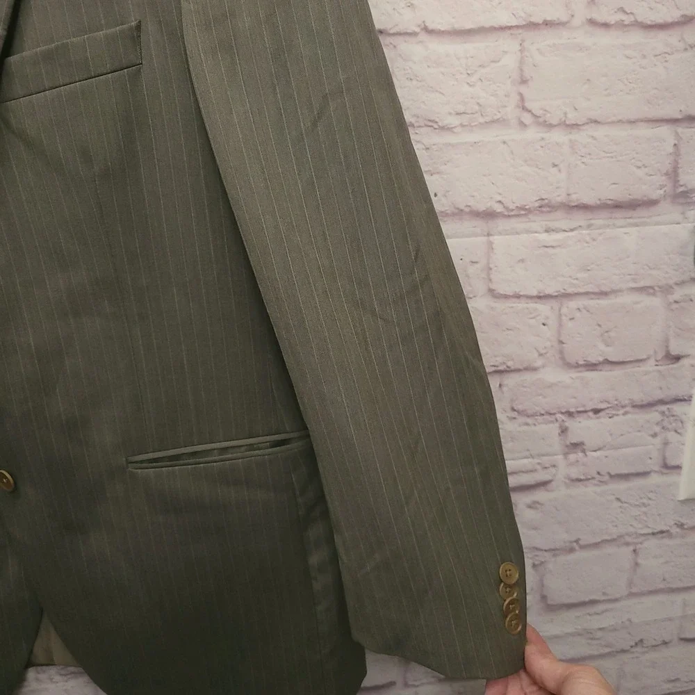 Coppley 100% Wool‎ Mens Blazer Size 44 Taupe Pinstripe Vitale Barberis Canonico
